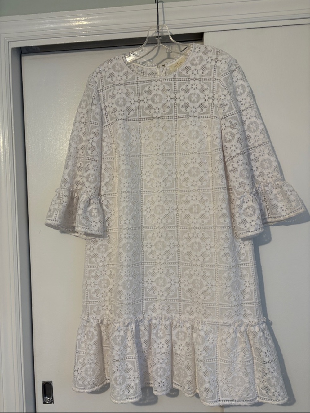 kate spade White Lace Ruffle-Hem Dress